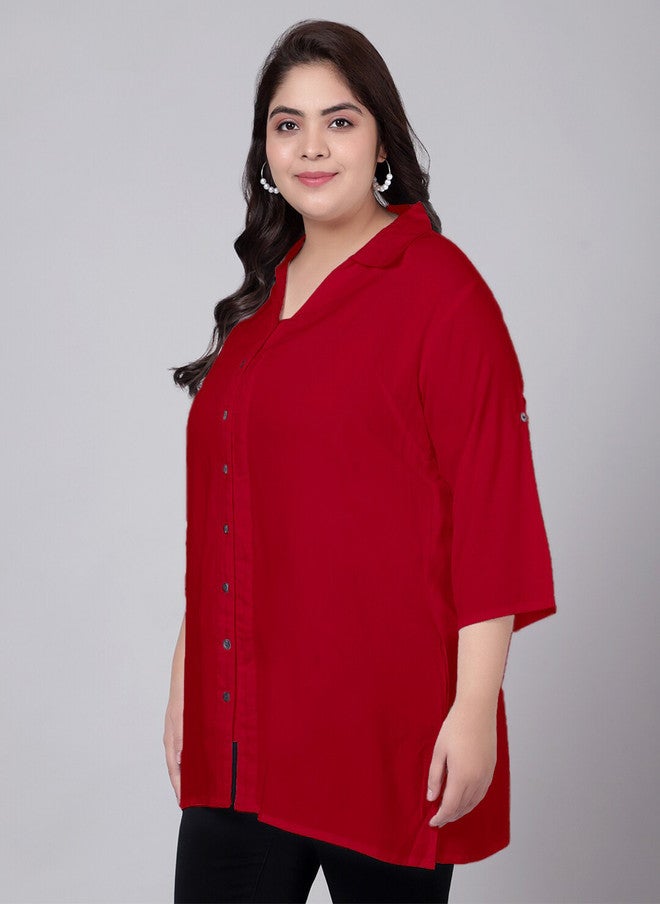 Indietoga Plus Size Classic Spread Collar Longline Casual Shirt - Image 4